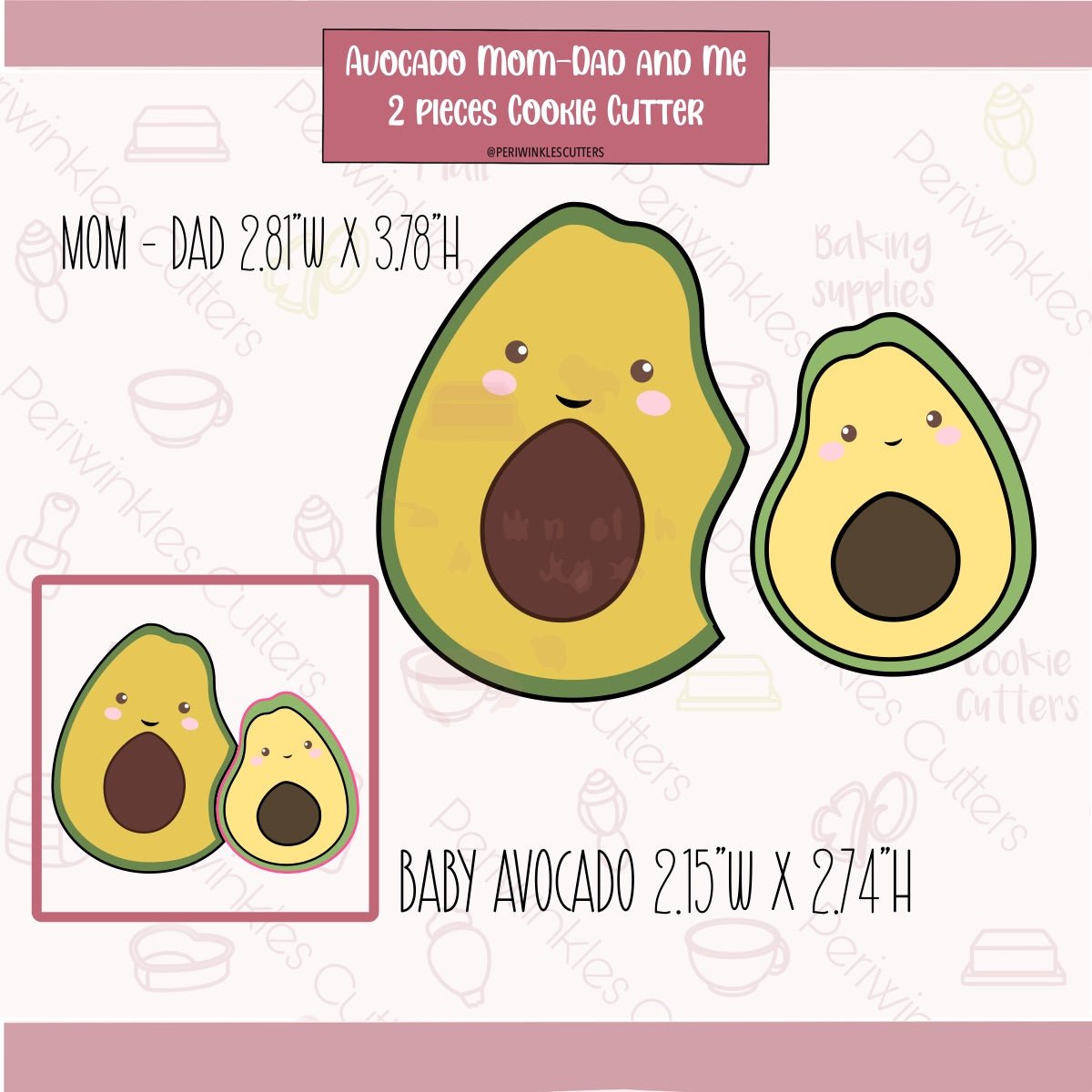 Avocado Mom - Dad and ME 2 Pieces Cookie Cutter - Periwinkles Cutters Cookie Cutter
