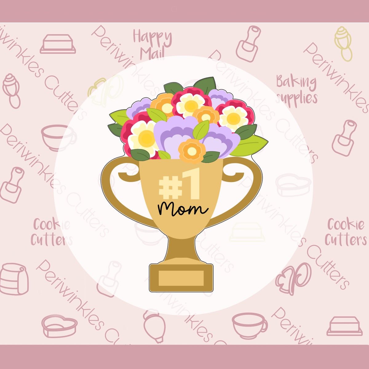 Floral Trophy Cookie Cutter - Periwinkles Cutters Cookie Cutter