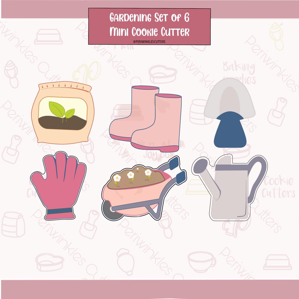 Gardening Set of 6 Mini Cookie Cutter - Periwinkles Cutters Cookie Cutter