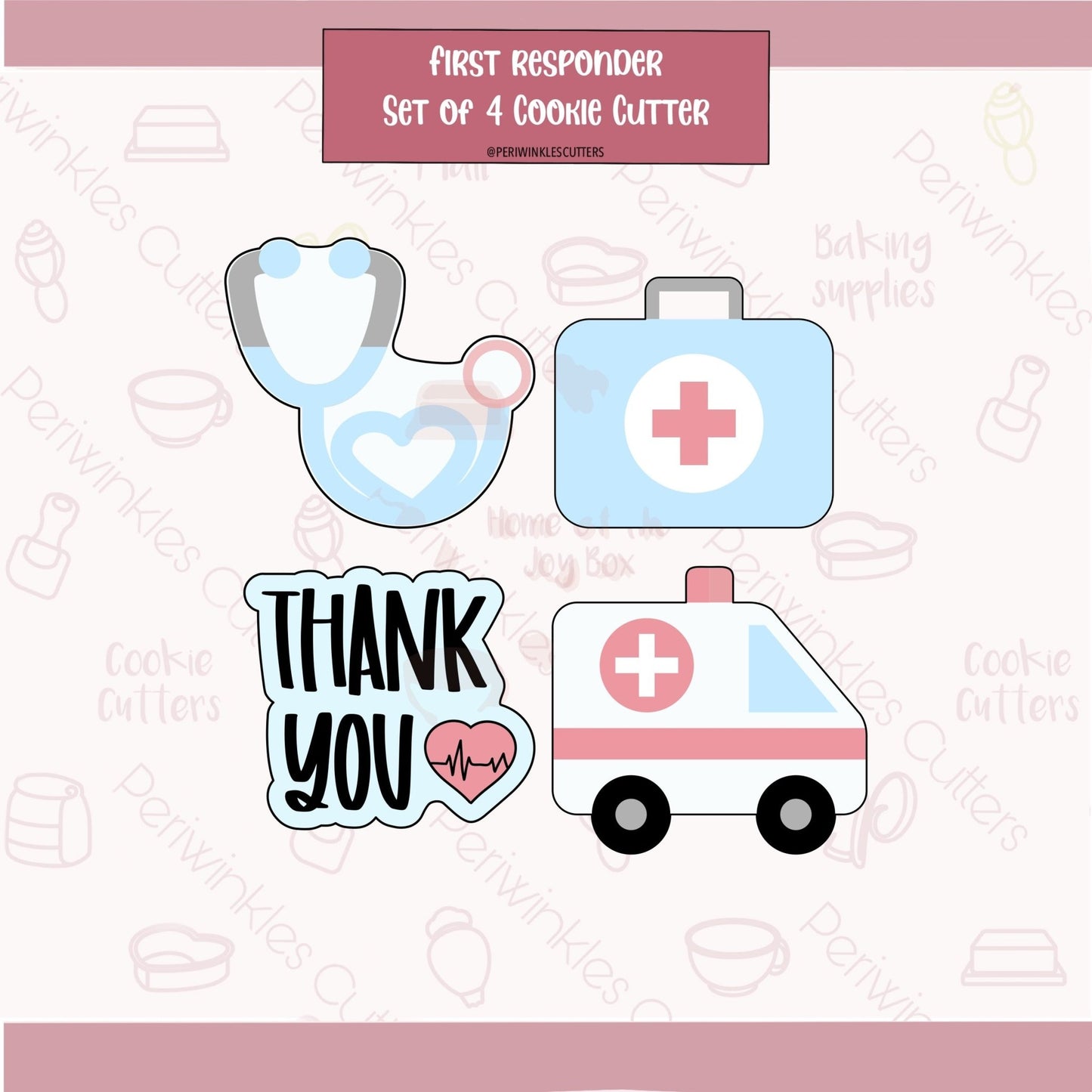 Medical Set of 4 Mini Cookie Cutter - Periwinkles Cutters Cookie Cutter