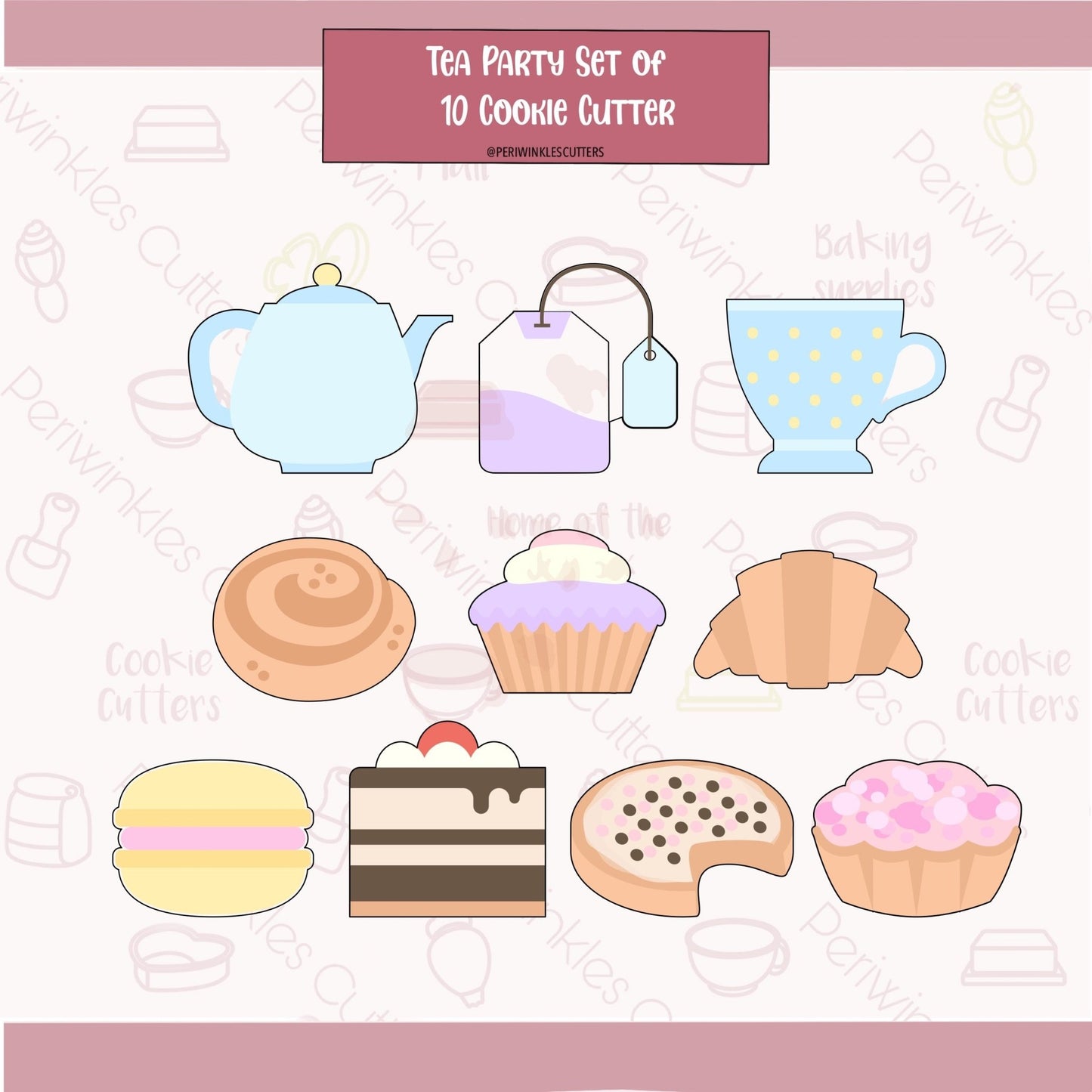 Tea Party Set of 10 Mini Cookie Cutter - Periwinkles Cutters Cookie Cutter