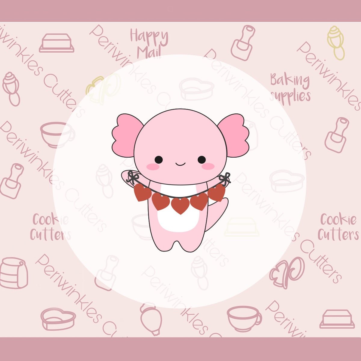 Axolotl With Heart Banner Cookie Cutter - Periwinkles Cutters Cookie Cutter