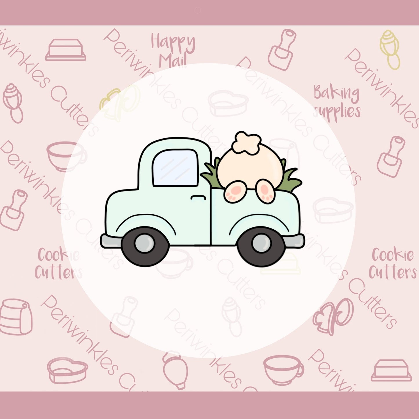 Bunny Butt Pick Up Truck Cookie Cutter - Periwinkles Cutters