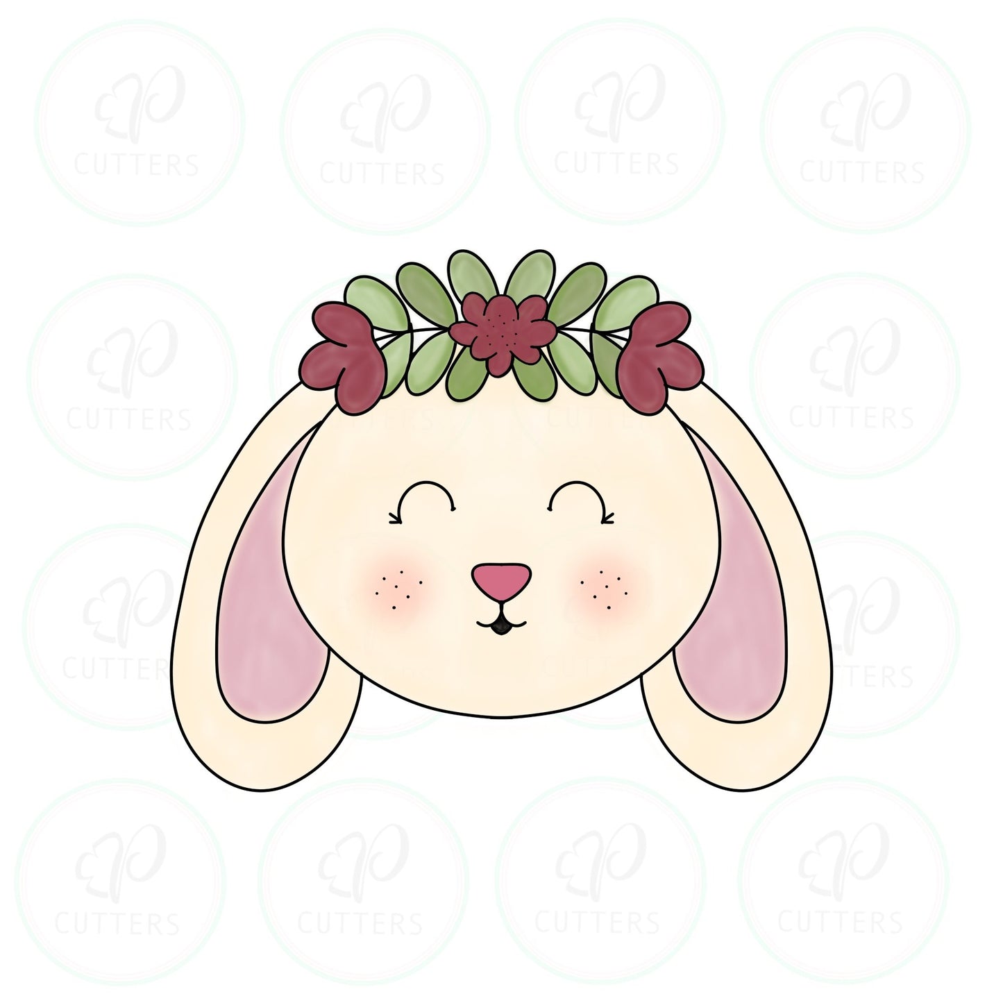 Bunny Face with Floral Crown Cookie Cutter - Periwinkles Cutters