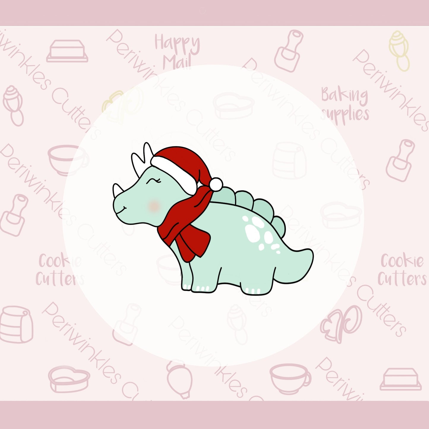 Christmas Triceratops Dinosaur Cookie Cutter - Periwinkles Cutters