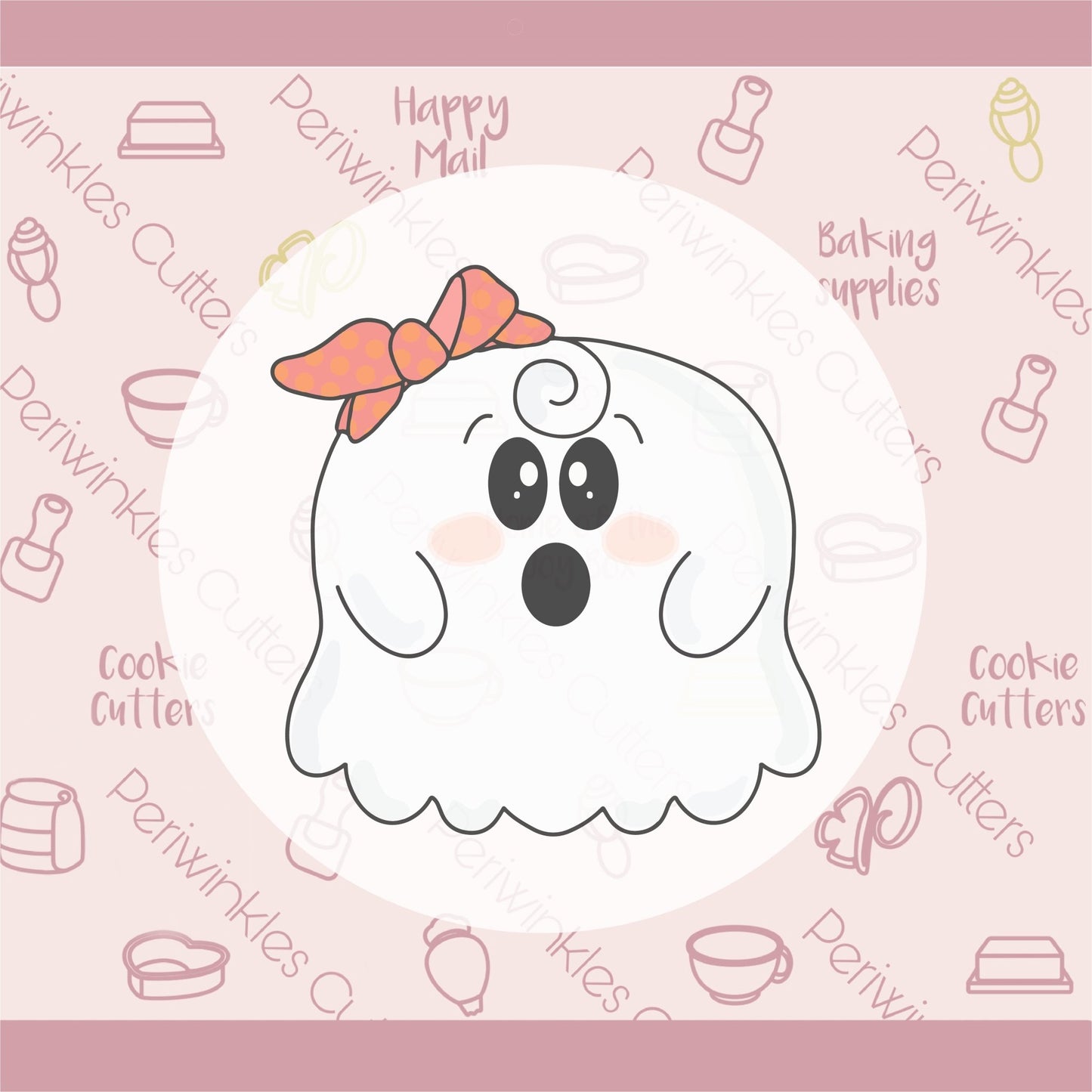 Chubby Round Girly Ghost Cookie Cutter - Periwinkles Cutters