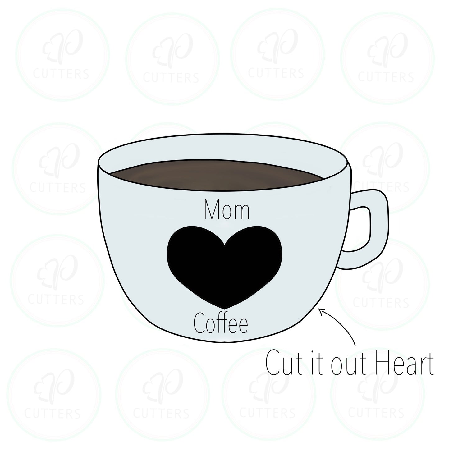 Coffee Cup with Cut Out Heart Cookie Cutter - Periwinkles Cutters