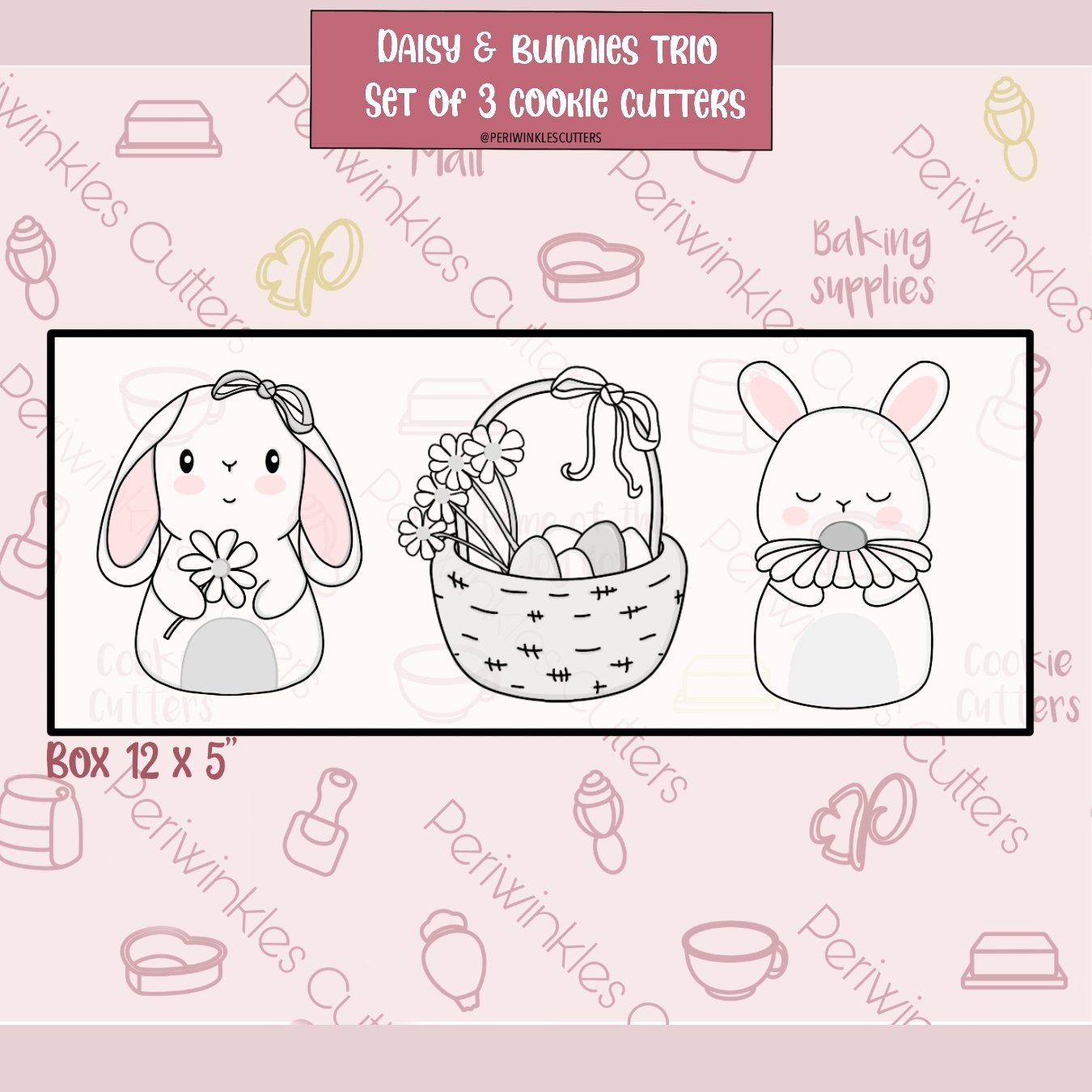 Daisy and Bunnies Trio Set of 3 Cookie Cutter - Periwinkles Cutters