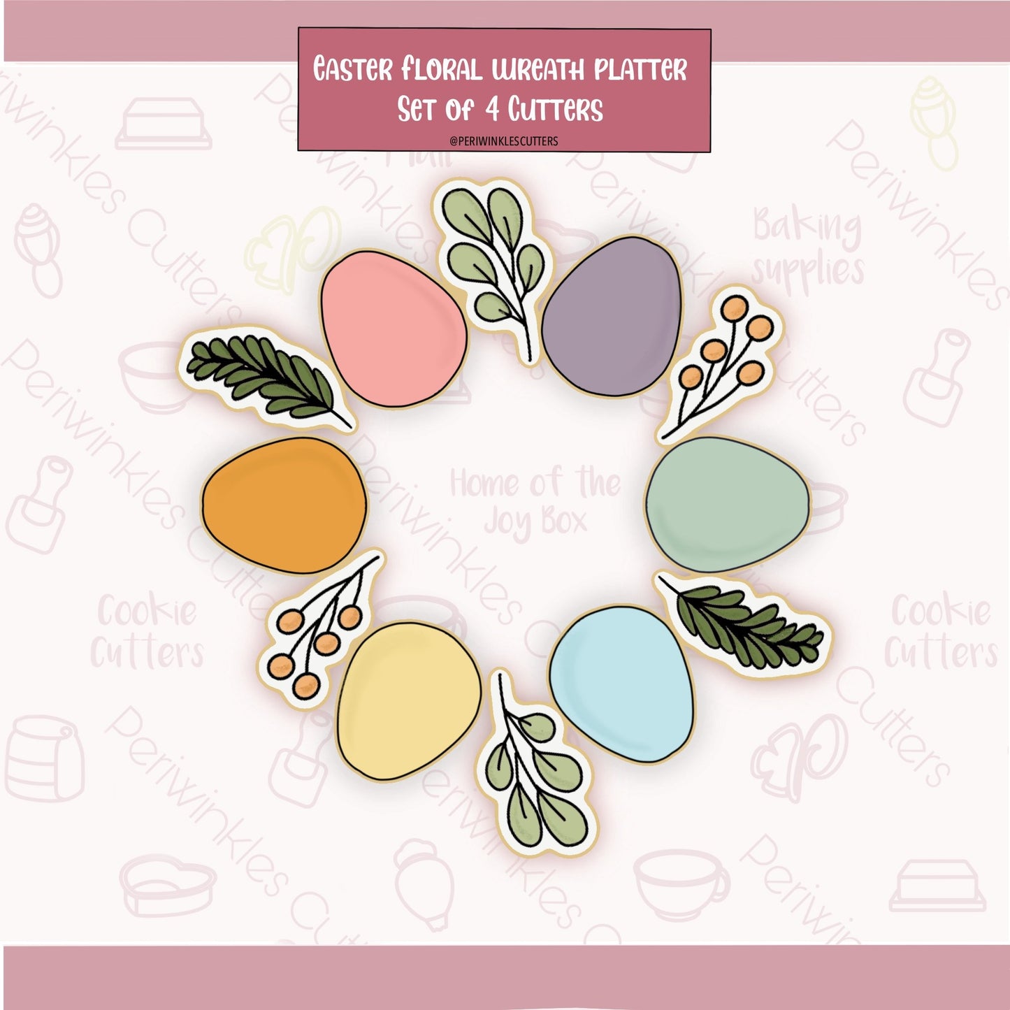 Easter Floral Wreath Set of 4 Cookie Cutter - Periwinkles Cutters