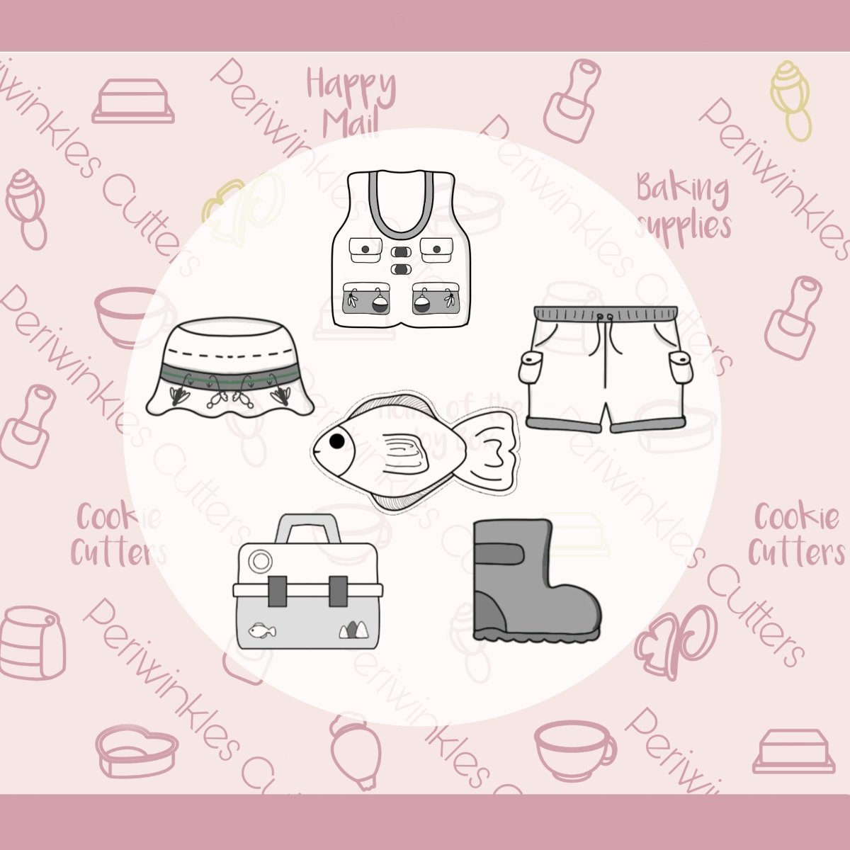 Fishing Mini Set of 6 Cookie Cutter - Periwinkles Cutters