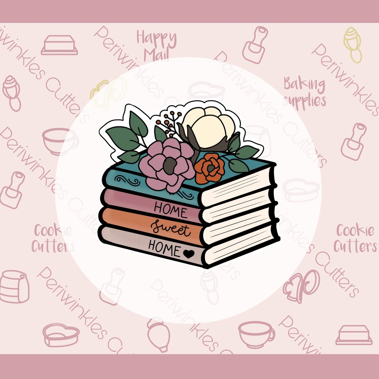 Floral Book Stack Cookie Cutter - Periwinkles Cutters