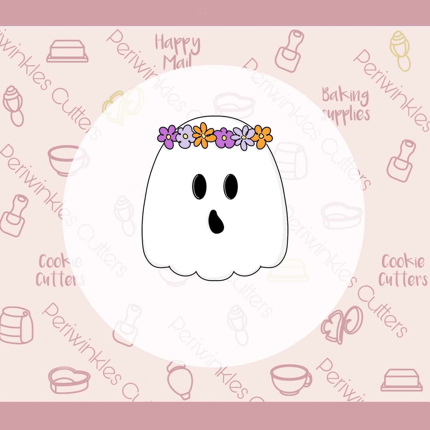 Floral Crown Ghost Cookie Cutter - Periwinkles Cutters