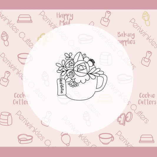 Floral Cup with Tag Cookie Cutter - Periwinkles Cutters