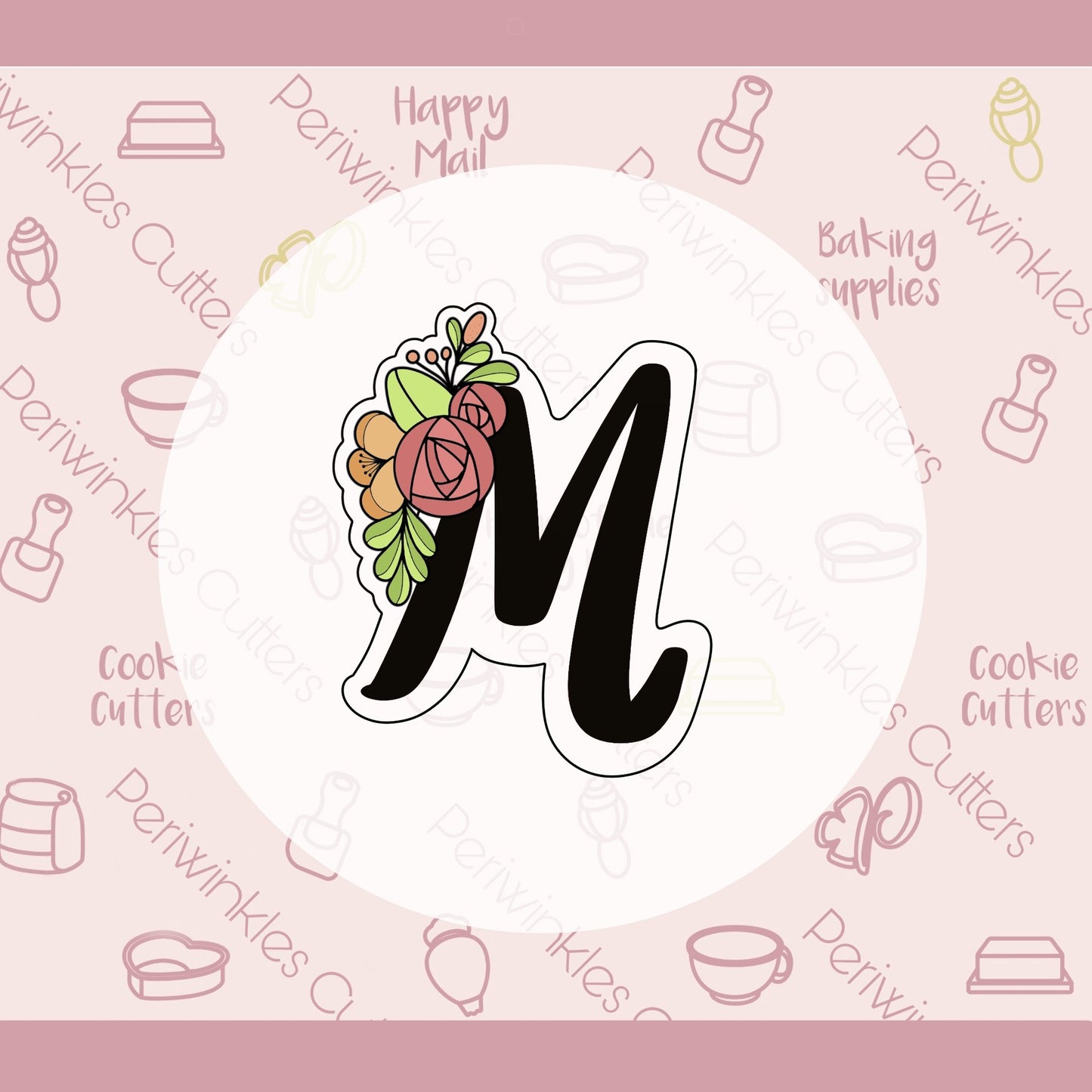 Floral Letter M Cookie Cutter - Periwinkles Cutters