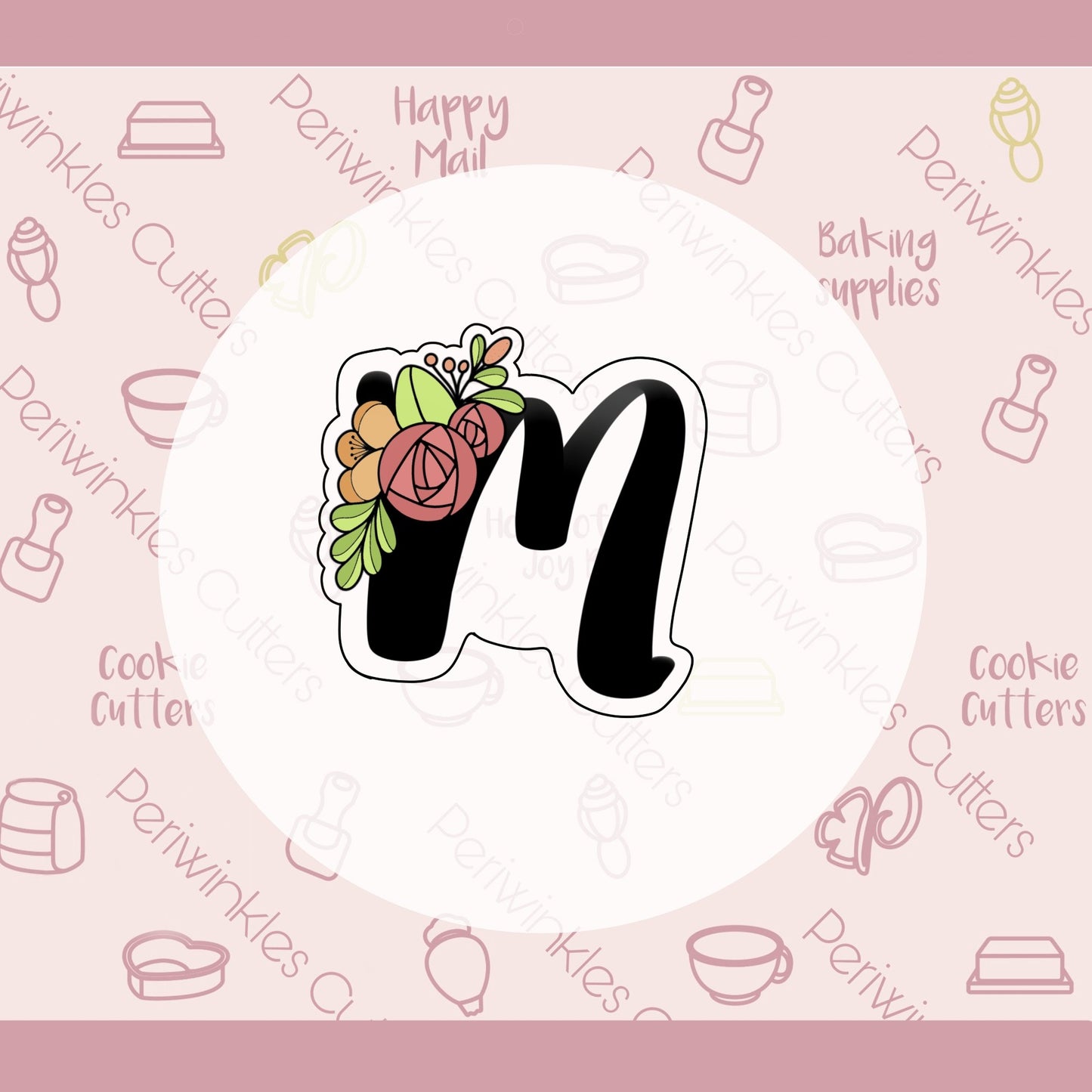 Floral Letter m Cookie Cutter - Periwinkles Cutters