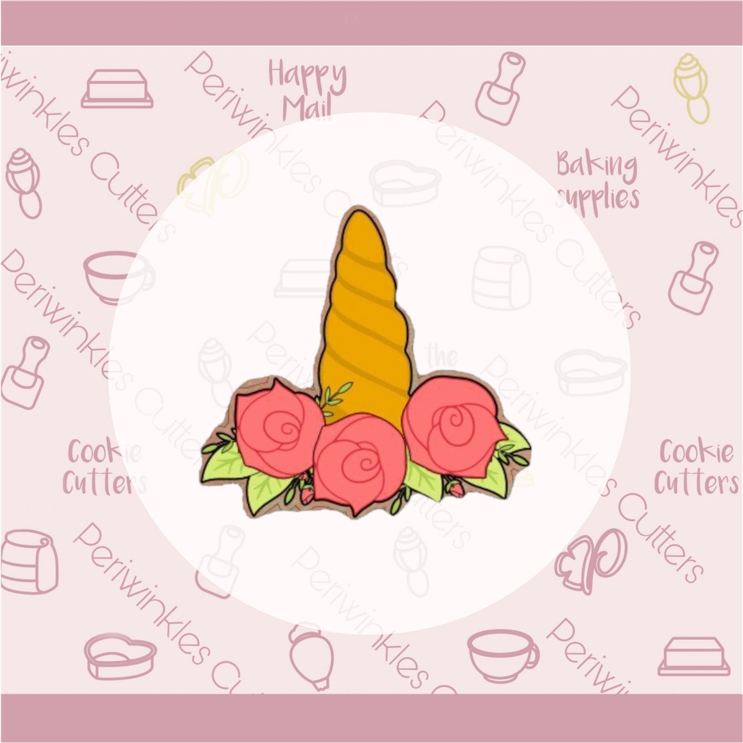 Floral Unicorn Horn Cookie Cutter - Periwinkles Cutters