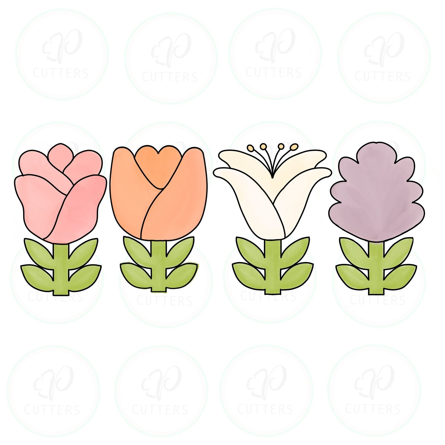 Flowers Cookie Cutter Set B - Danish Rose - Tulip Calypso - Lilly - Liatris - Cookie Cutter - Periwinkles Cutters