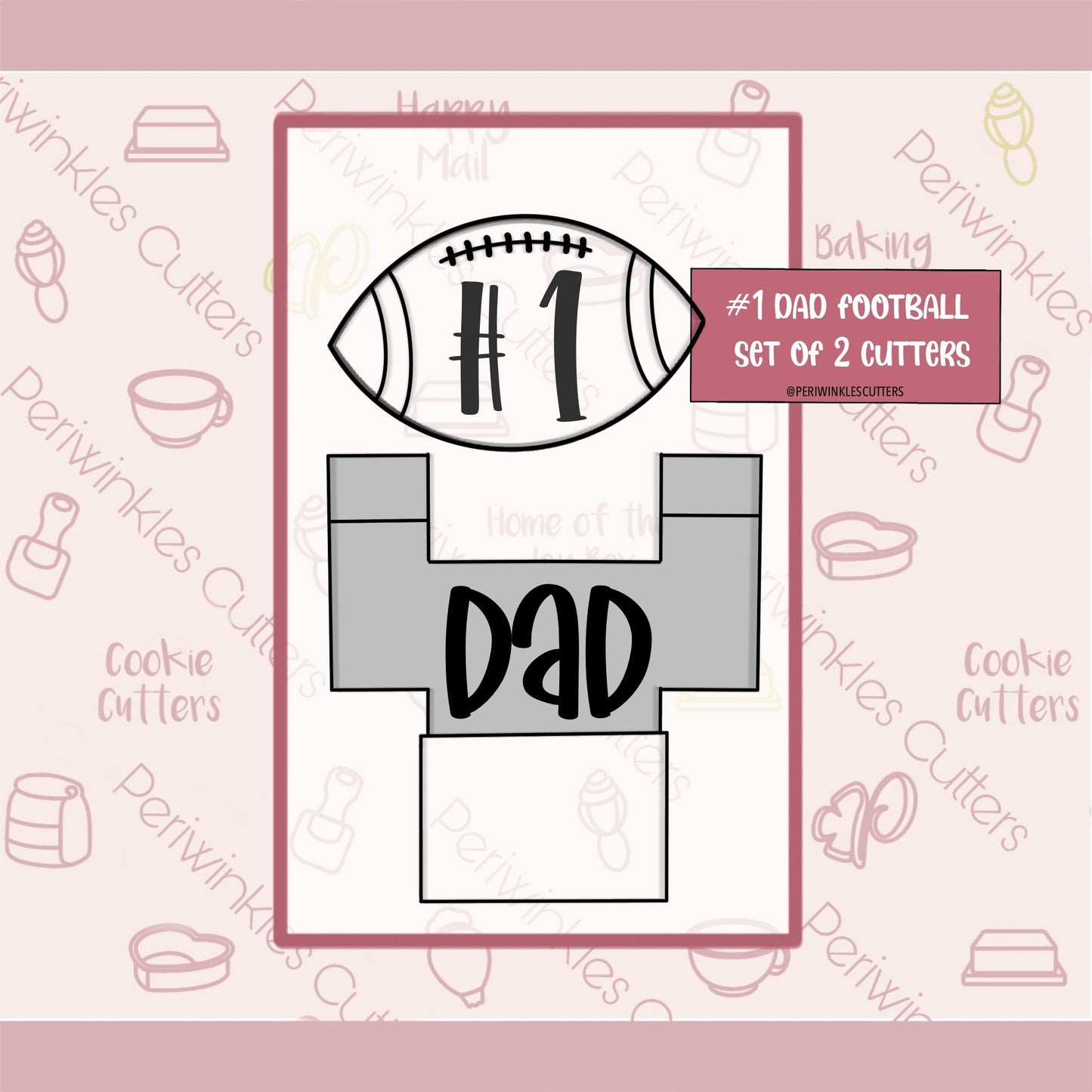 Football #1 Dad Set of 2 Cookie Cutter - Periwinkles Cutters