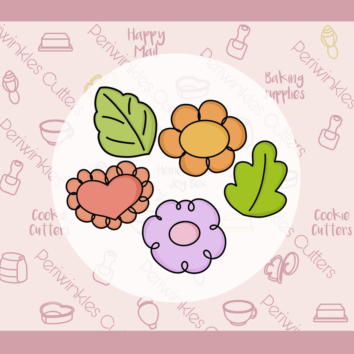 Frosted Funky Flowers Mini Cookie Cutters Set 5 Pieces - Periwinkles Cutters