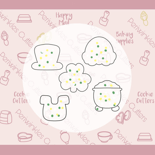 Frosted St. Patricks Mini Cookie Cutters Set 5 Pieces - Periwinkles Cutters