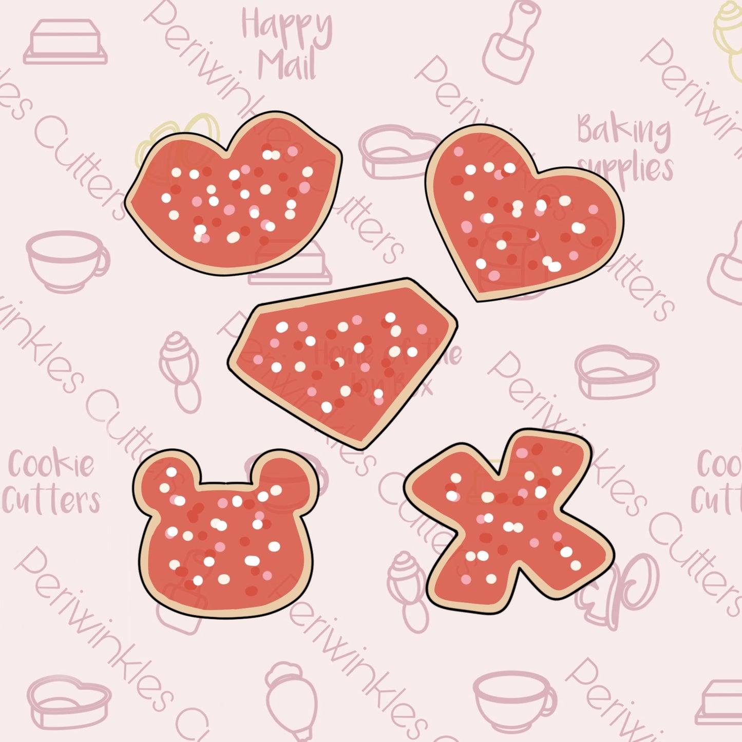 Frosted Valentine Mini Cookie Cutters Set 5 Pieces - Periwinkles Cutters