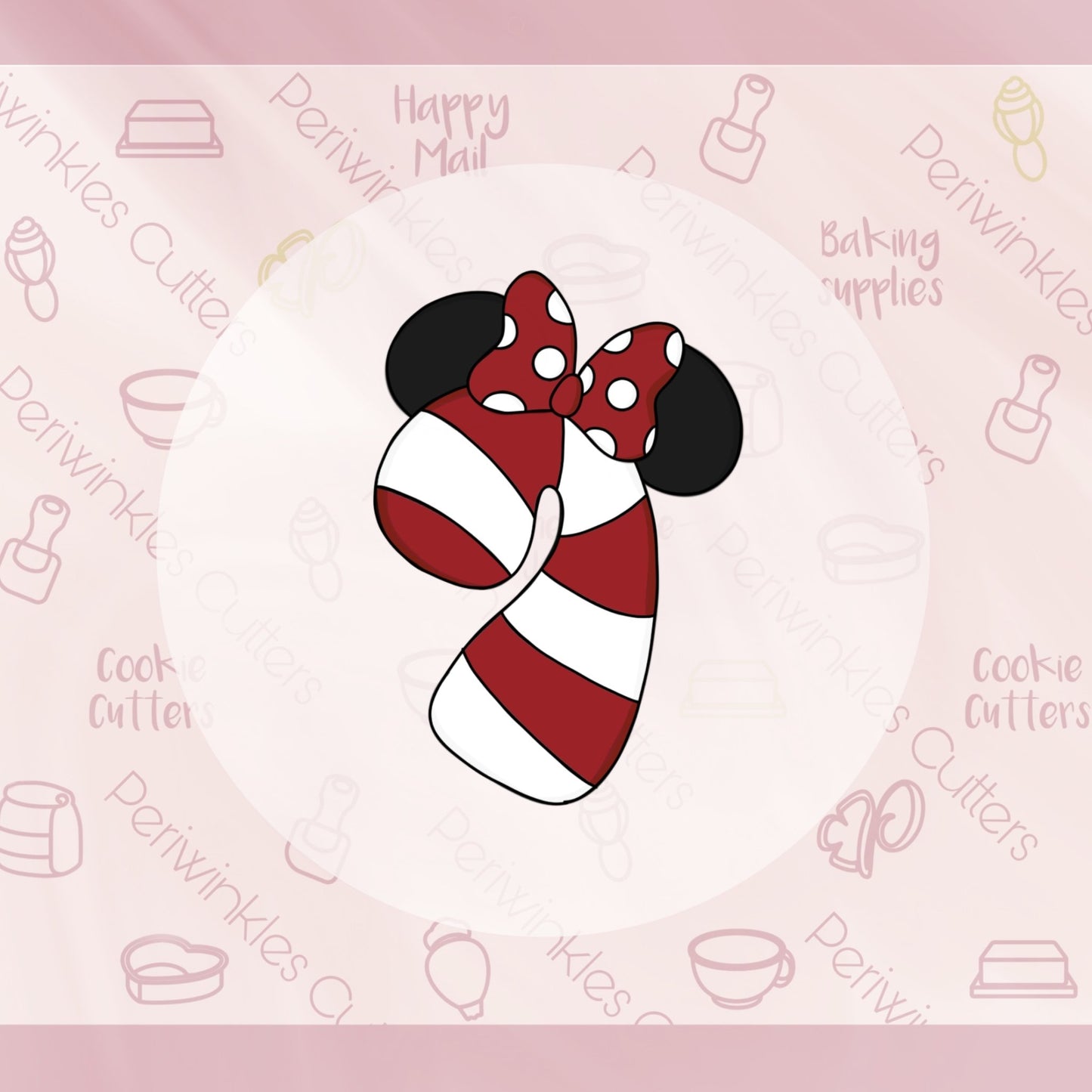 Girly Mouse Ears Candy Cane Cookie Cutter - Periwinkles Cutters