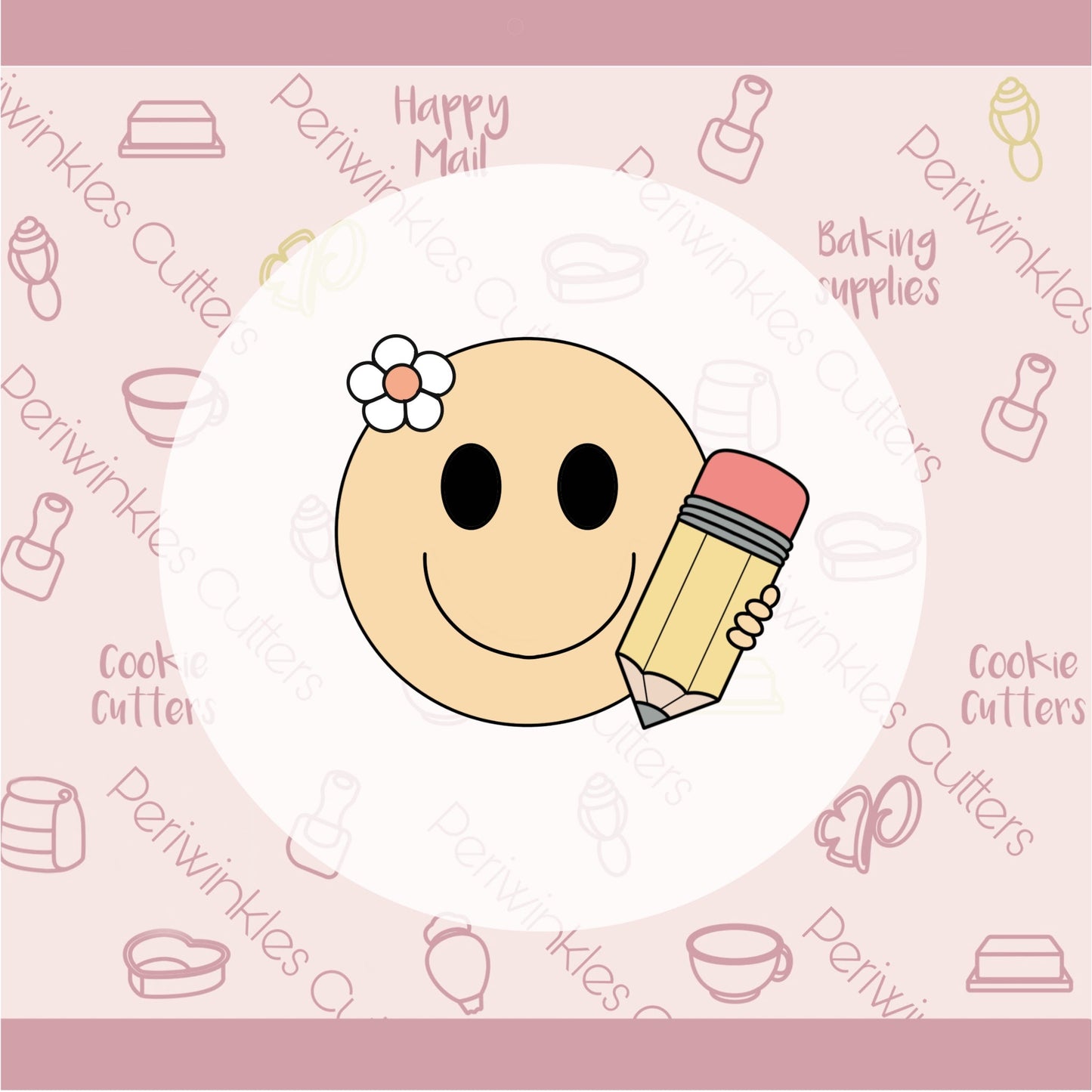 Groovy Happy Face Pencil Cookie Cutter - Periwinkles Cutters