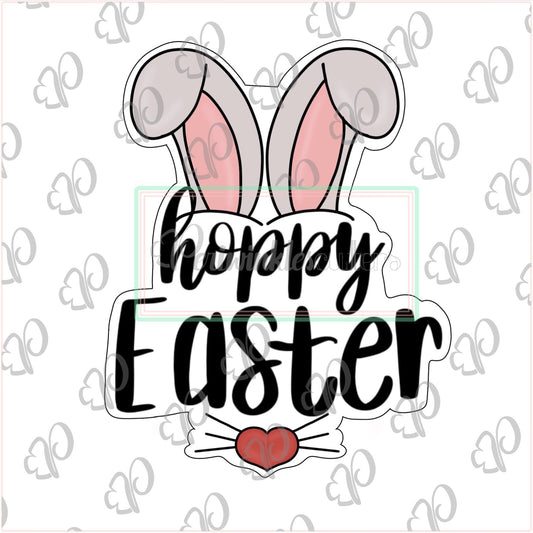 Happy Easter with Ears Plaque Cookie Cutter - Periwinkles Cutters