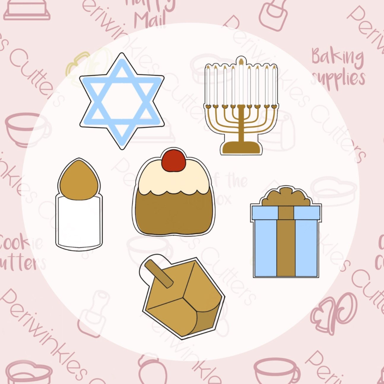 Happy Hanukkah 6 Pieces Set - Periwinkles Cutters Cookie Cutters