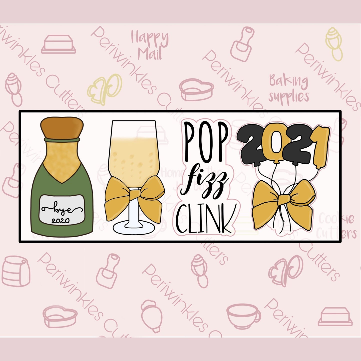 Happy New Year Tall Set of 4 Cookie Cutter - Periwinkles Cutters