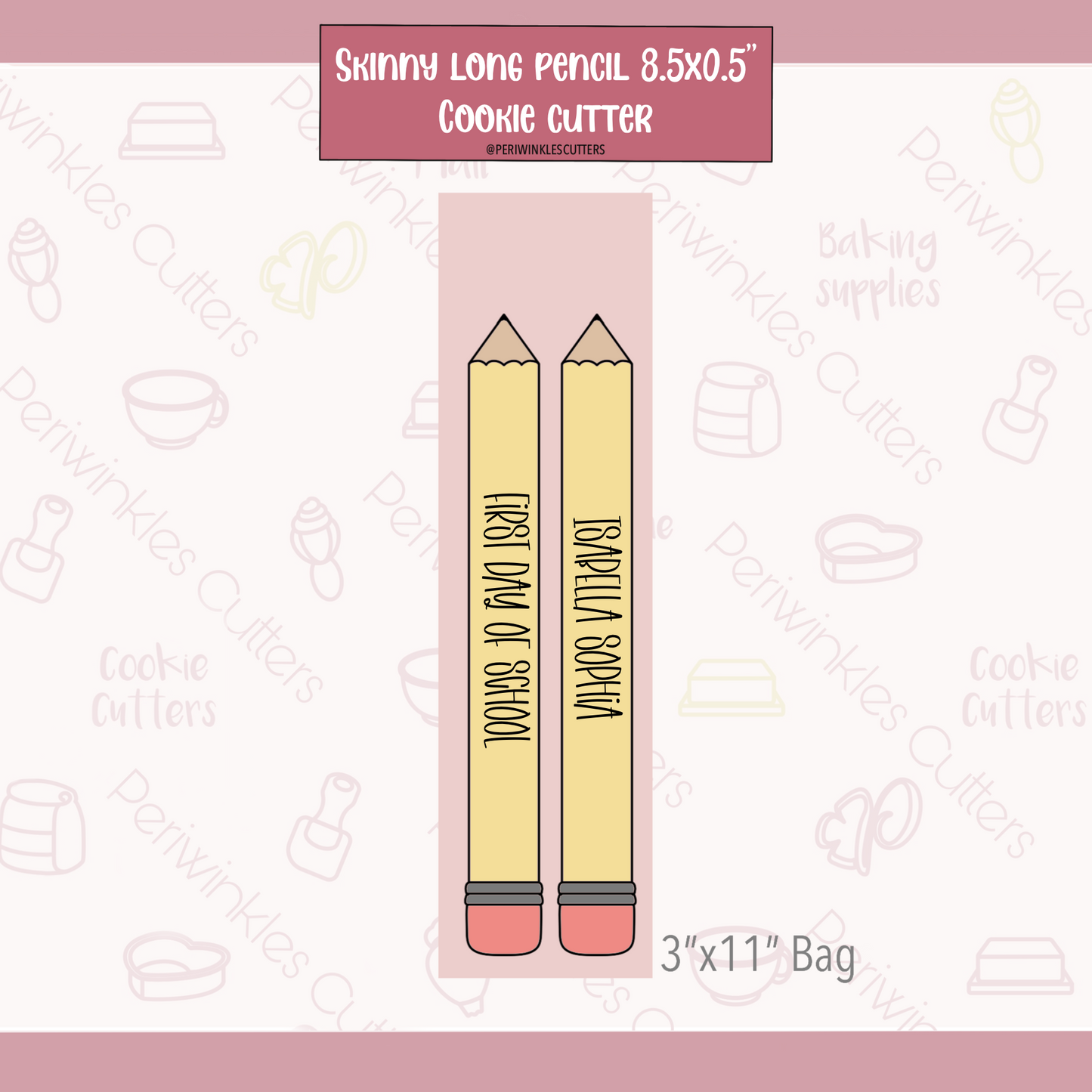 Skinny Long Pencil 8.5 Inches Cookie Cutter - Periwinkles Cookie Cutters