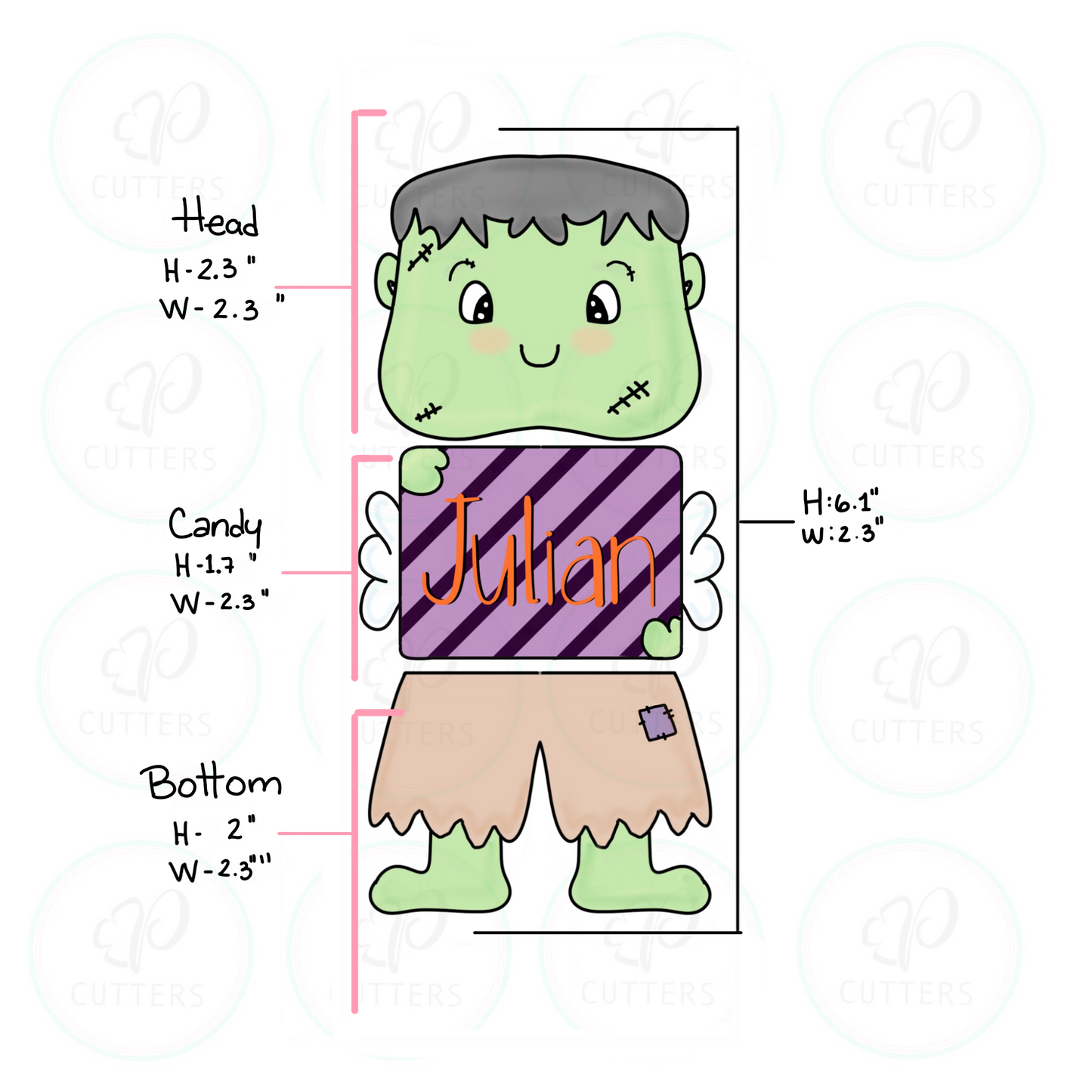 Frankenstein Boy 3 Pieces Set Cookie Cutter - Periwinkles Cookie Cutters