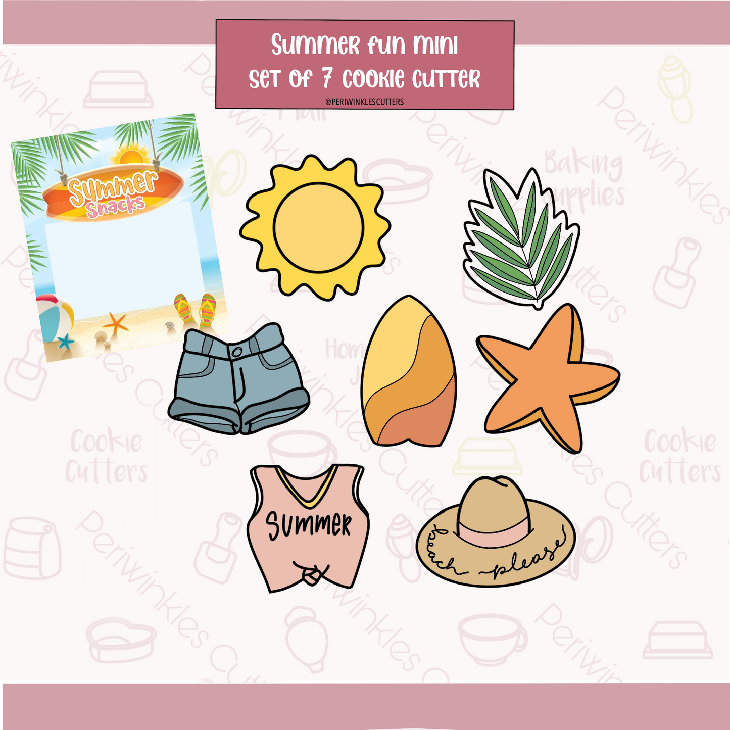 Summer Fun Set of 7 Cookie Cutter - Periwinkles Cookie Cutters