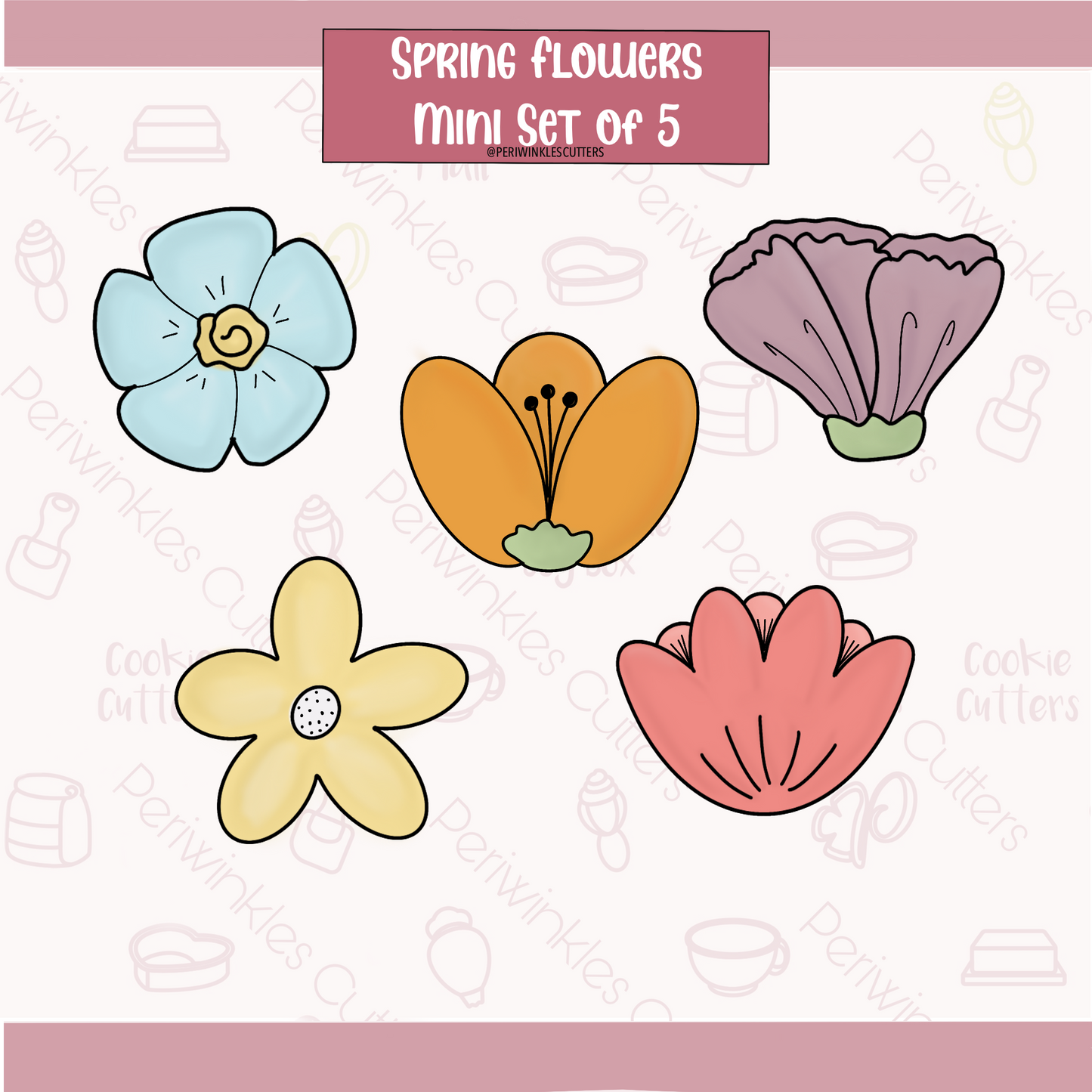 Spring Flowers Set of 5 Cookie Cutter - Periwinkles Cookie Cutters