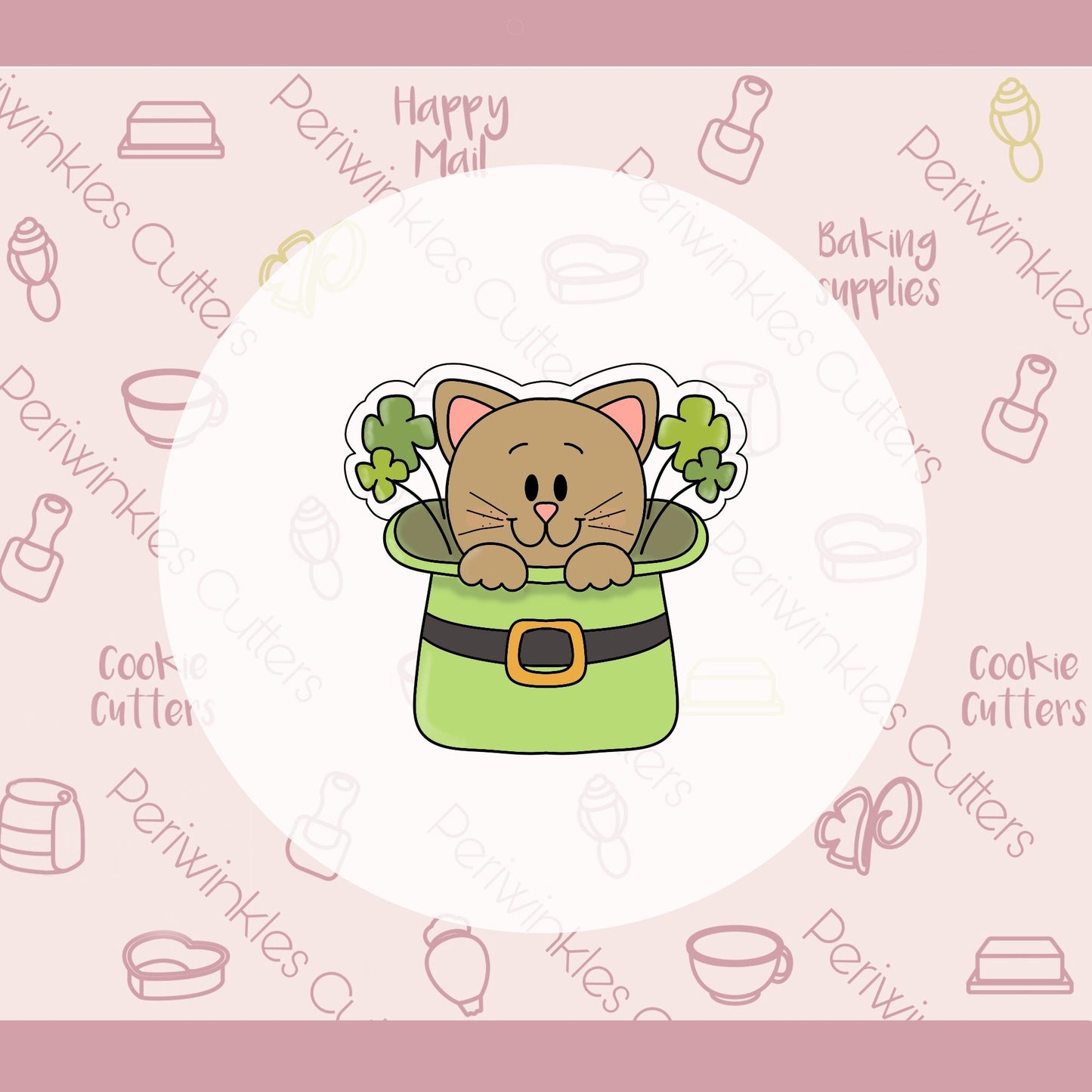 Kitty in the Leprechaun Hat Cookie Cutter - Periwinkles Cutters