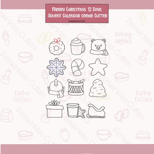 Merry Christmas 12 Mini Advent Calendar Cookie Cutters - Periwinkles Cutters