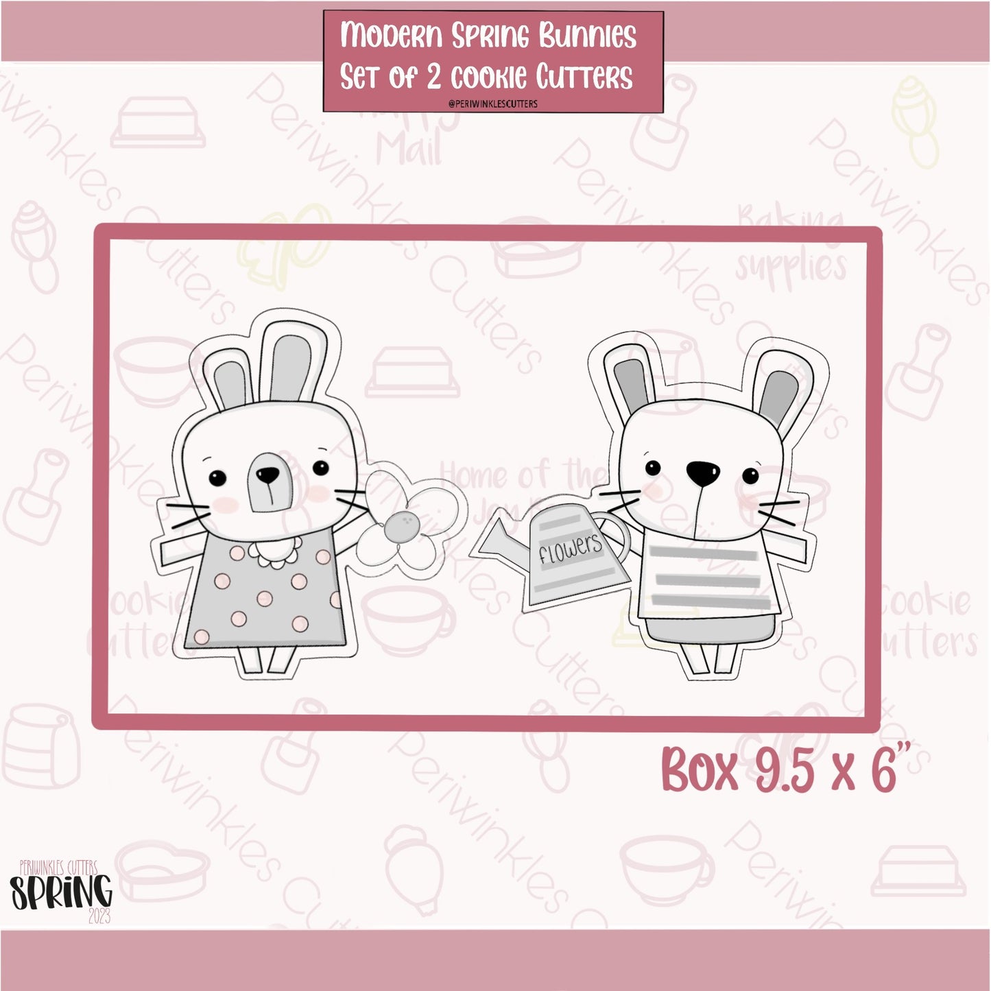 Modern Bunny Girly Flower Cookie Cutter - Periwinkles Cutters