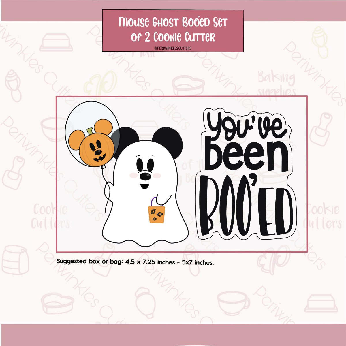 Mouse Ghost Booed Set of 2 Cookie Cutter - Periwinkles Cutters Cookie Cutter