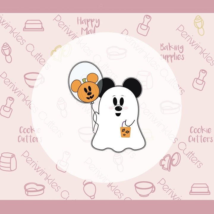 Mouse Ghost holding Balloon Cookie Cutter - Periwinkles Cutters Cookie Cutter