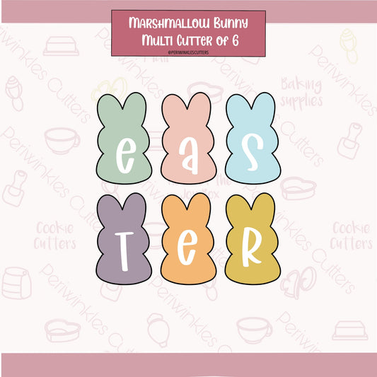 Multi Marshmallow Bunny 6 in 1 Cookie Cutter - Periwinkles Cutters