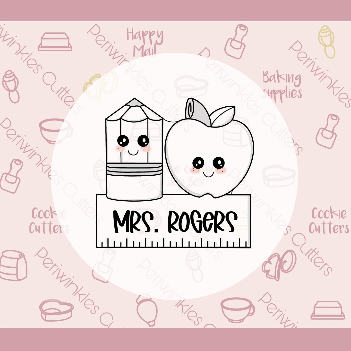 Pencil Apple Ruler Plaque Cookie Cutter - Periwinkles Cutters