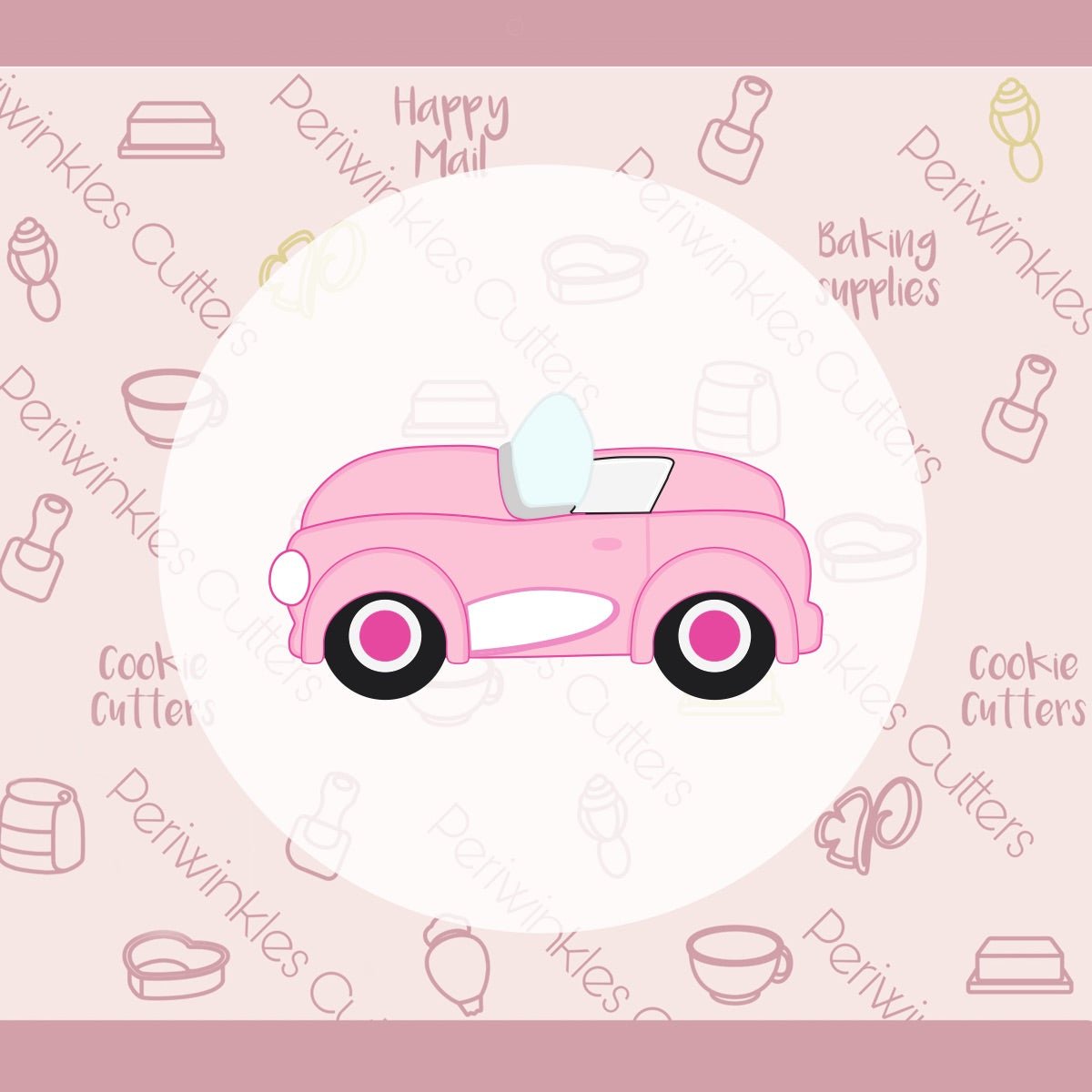 Pink Convertible Car Cookie Cutter - Periwinkles Cutters Cookie Cutter