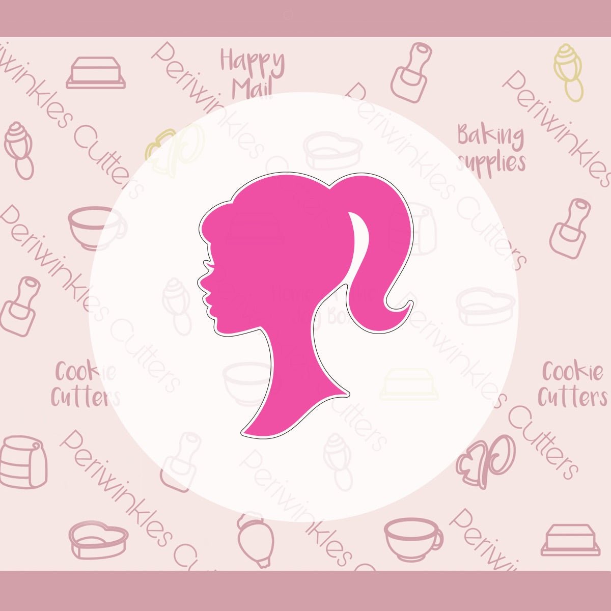 Pink Doll Silhouette Cookie Cutter - Periwinkles Cutters Cookie Cutter
