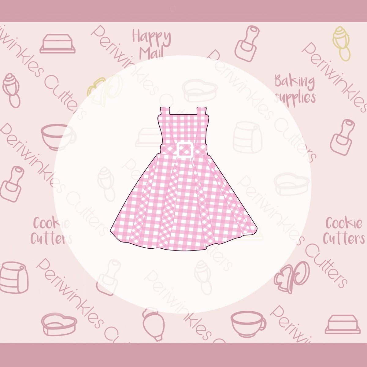 Pink Dress Gingham Cookie Cutter - Periwinkles Cutters Cookie Cutter