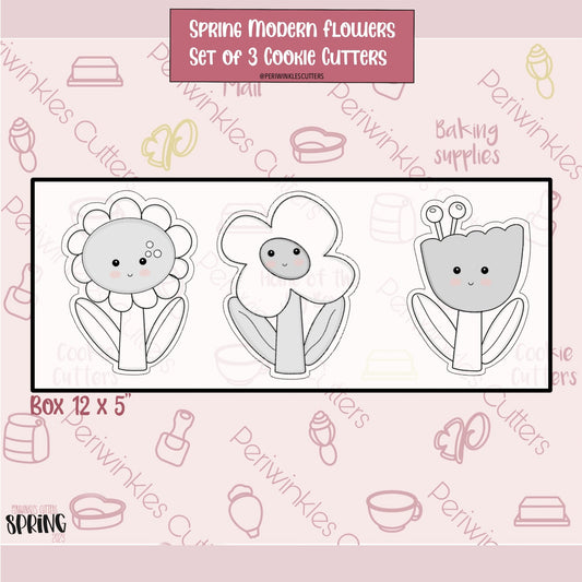 Spring Modern Flowers Set of 3 Cookie Cutter - Periwinkles Cutters