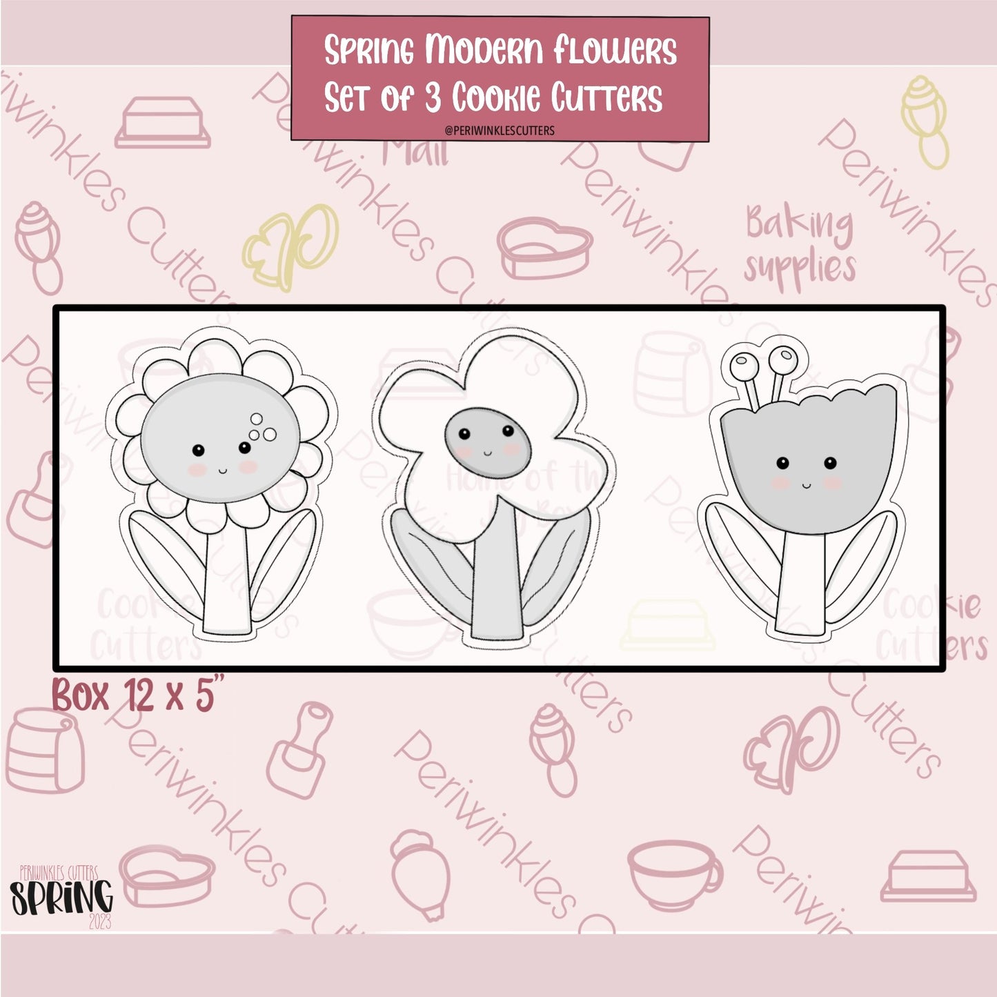 Spring Modern Flowers Set of 3 Cookie Cutter - Periwinkles Cutters