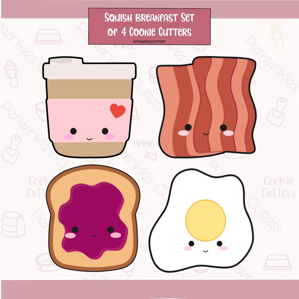 Squish Breakfast Set of 4 Cookie Cutter - Periwinkles Cutters Cookie Cutter