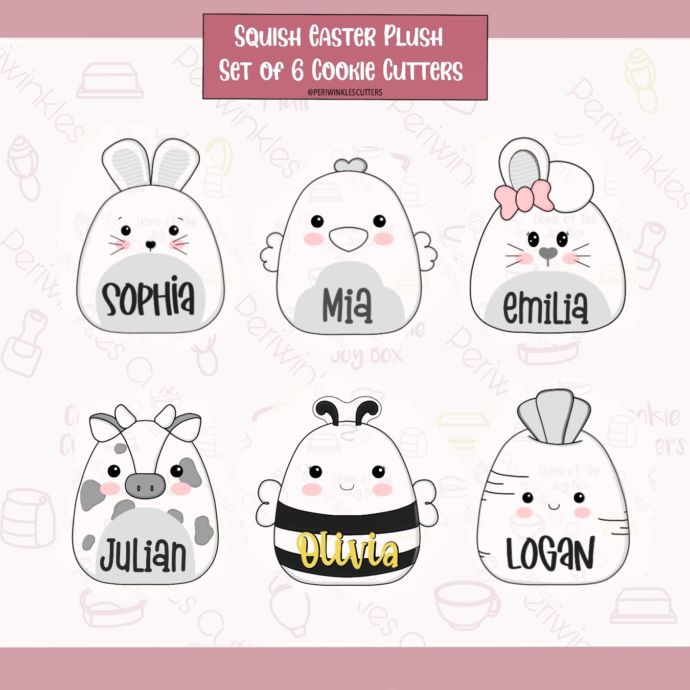 Squish Easter Plush Set of 6 Cookie Cutter - Periwinkles Cutters