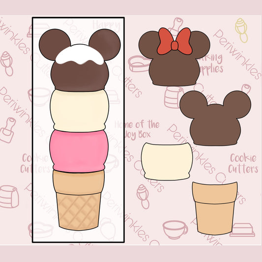 Stackable Mouse Ice Cream Set of 4 Cookie Cutter - Periwinkles Cutters
