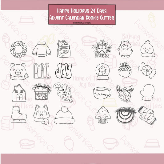 STL Files Happy Holidays 24 Mini Advent Calendar - Periwinkles Cutters